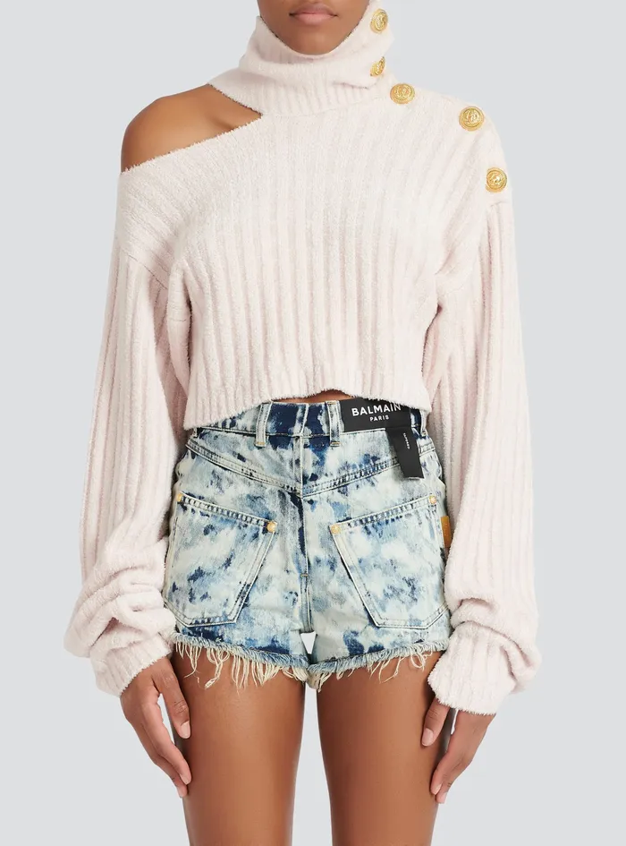 Balmain Knitwear Womens Cropped Velvet Sweatshirt Pink Balmain Knitwear Womens Cropped Velvet Sweatshirt Pink
