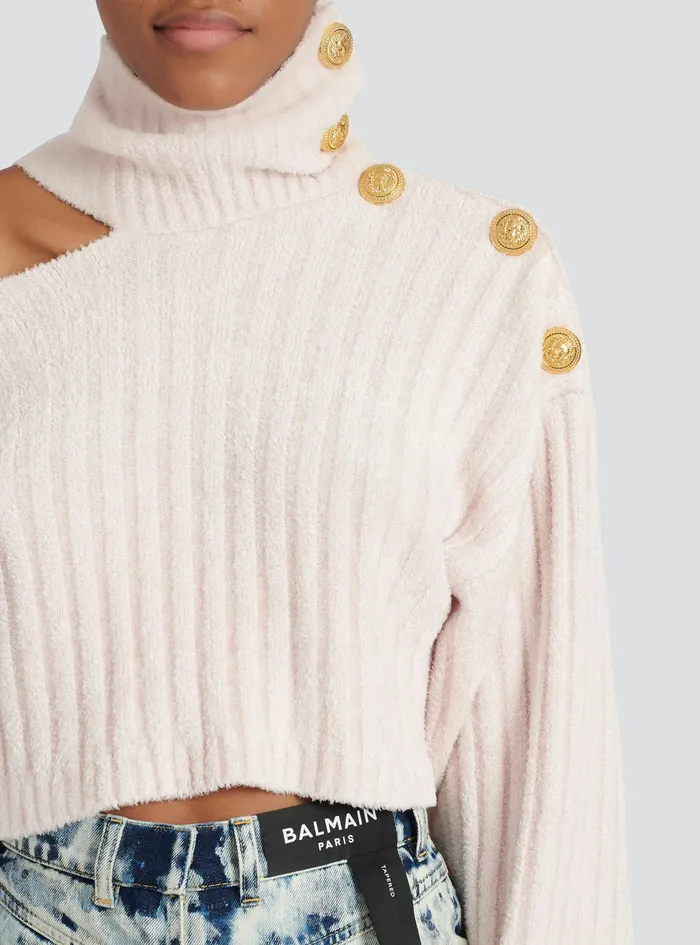 Balmain Knitwear Womens Cropped Velvet Sweatshirt Pink Balmain Knitwear Womens Cropped Velvet Sweatshirt Pink