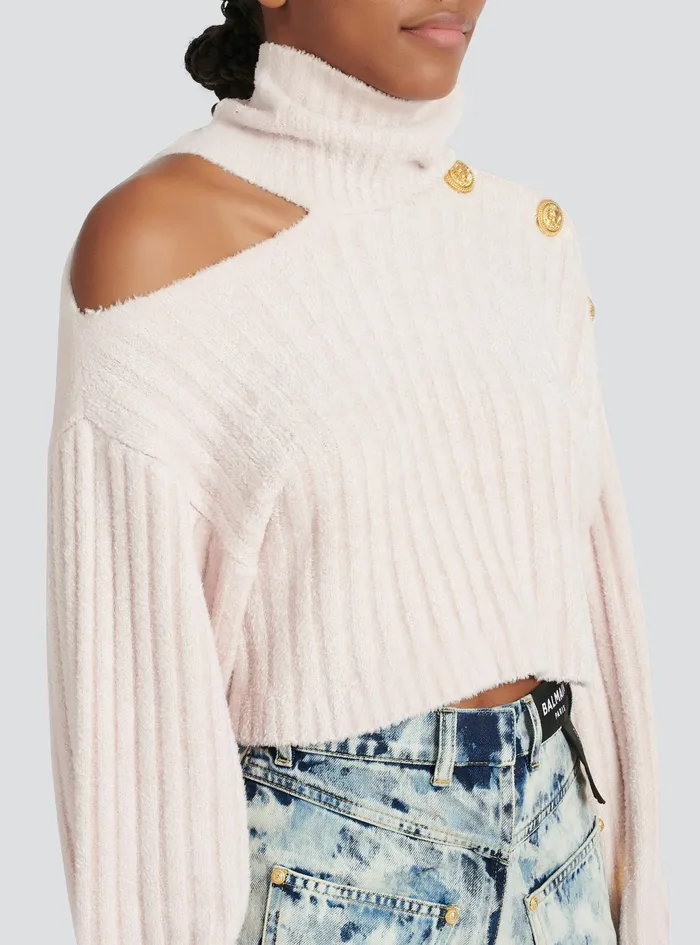 Balmain Knitwear Womens Cropped Velvet Sweatshirt Pink Balmain Knitwear Womens Cropped Velvet Sweatshirt Pink