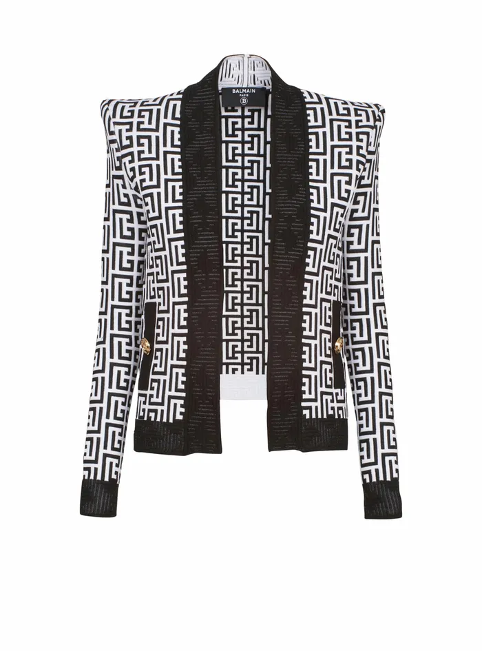 Balmain Knitwear Womens Knit Jacket With Balmain Monogram Black