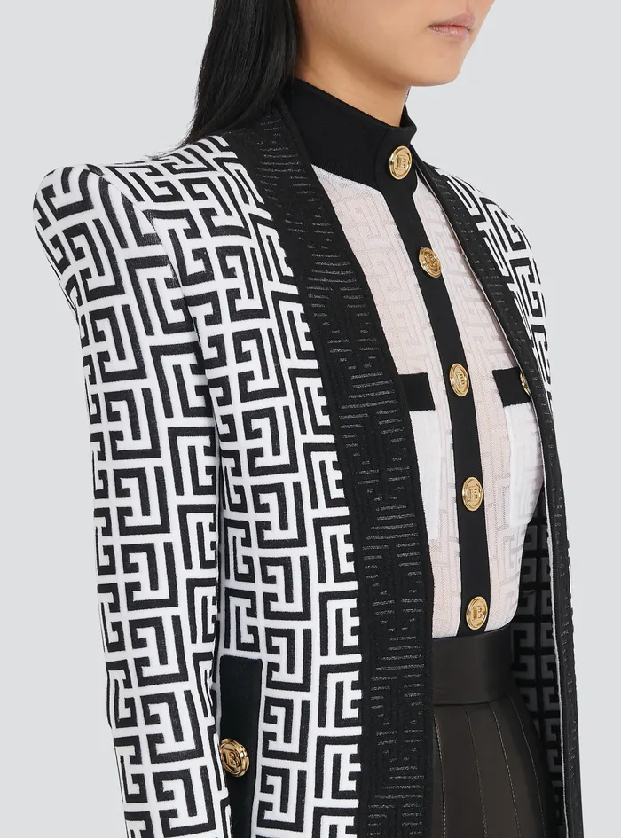 Balmain Knitwear Womens Knit Jacket With Balmain Monogram Black Balmain Knitwear Womens Knit Jacket With Balmain Monogram Black