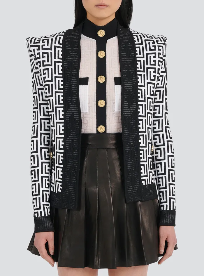 Balmain Knitwear Womens Knit Jacket With Balmain Monogram Black Balmain Knitwear Womens Knit Jacket With Balmain Monogram Black