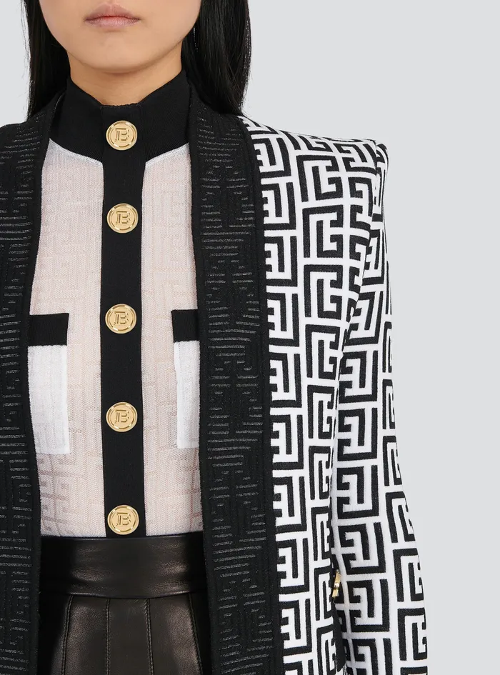 Balmain Knitwear Womens Knit Jacket With Balmain Monogram Black Balmain Knitwear Womens Knit Jacket With Balmain Monogram Black