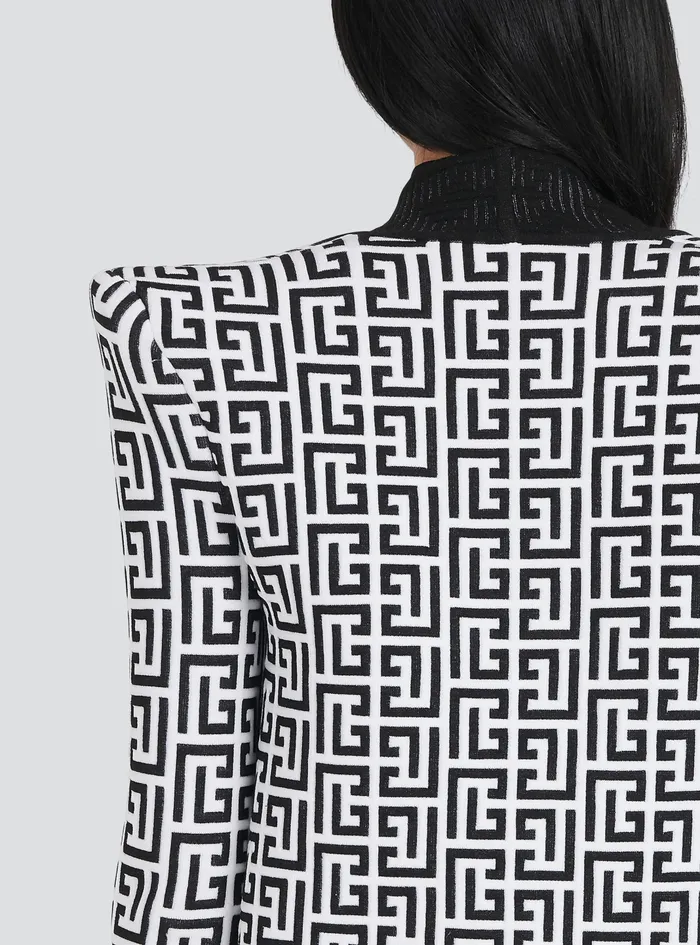 Balmain Knitwear Womens Knit Jacket With Balmain Monogram Black Balmain Knitwear Womens Knit Jacket With Balmain Monogram Black