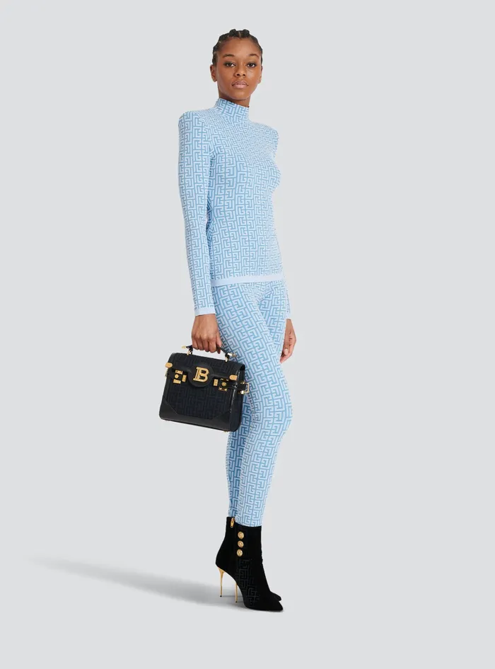 Balmain Knitwear Womens Knit Sweater With Balmain Monogram Blue Balmain Knitwear Womens Knit Sweater With Balmain Monogram Blue