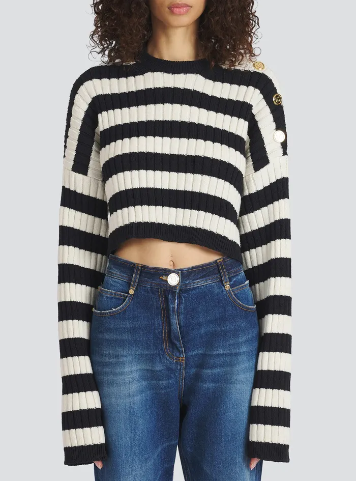 Balmain Knitwear Womens Nautical Sweater Black Balmain Knitwear Womens Nautical Sweater Black