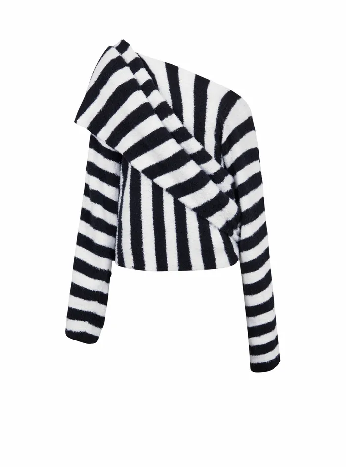 Balmain Knitwear Womens Striped EcoDesigned Cotton Cropped Sweater Black