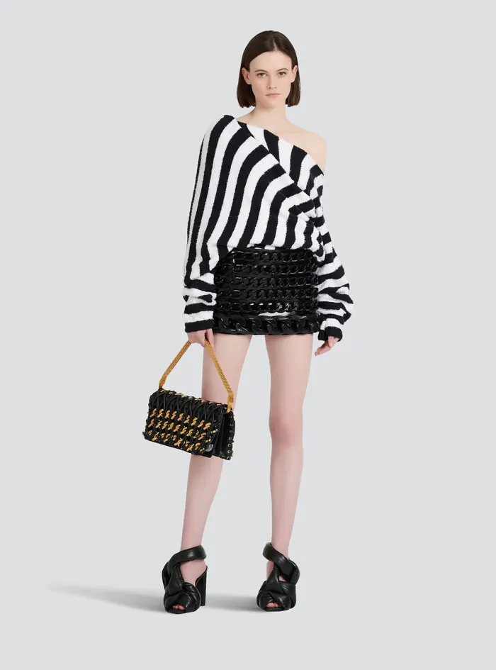 Balmain Knitwear Womens Striped EcoDesigned Cotton Cropped Sweater Black