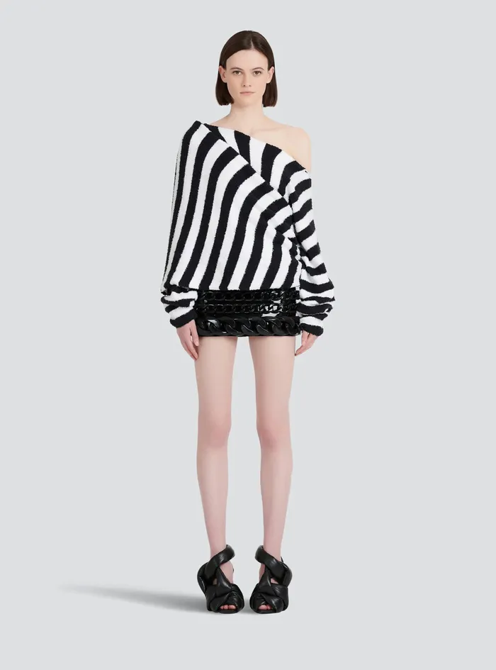 Balmain Knitwear Womens Striped EcoDesigned Cotton Cropped Sweater Black