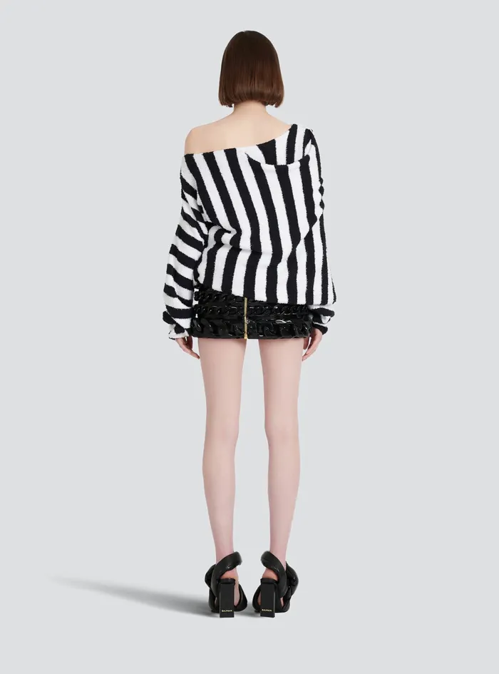 Balmain Knitwear Womens Striped EcoDesigned Cotton Cropped Sweater Black