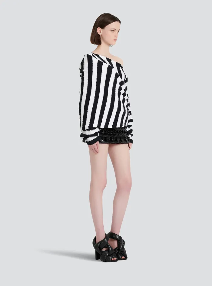 Balmain Knitwear Womens Striped EcoDesigned Cotton Cropped Sweater Black