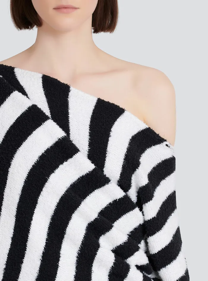 Balmain Knitwear Womens Striped EcoDesigned Cotton Cropped Sweater Black