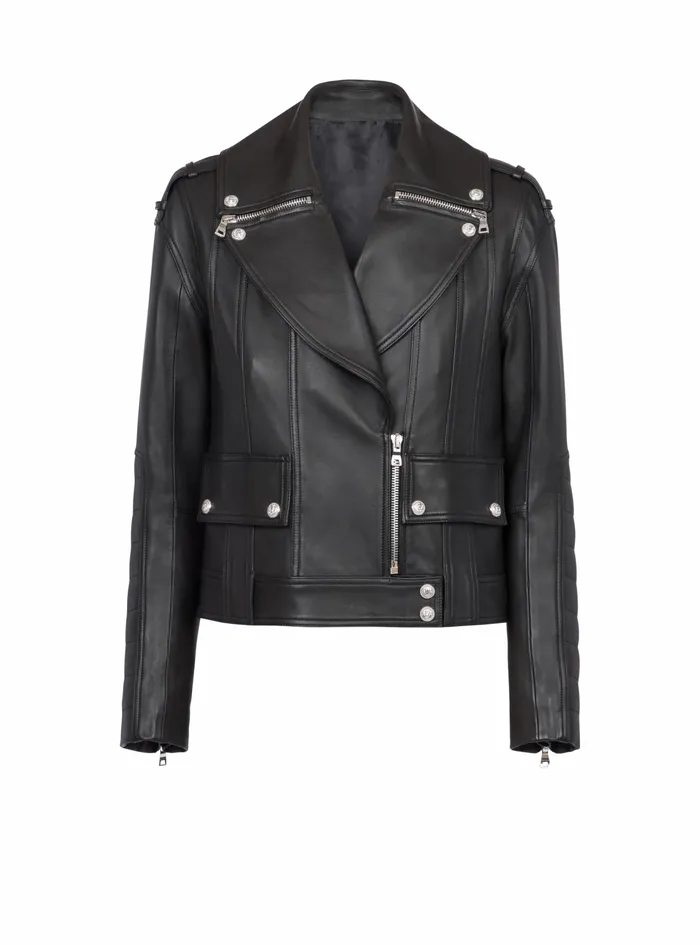 Balmain Outerwear Mens Leather Biker Jacket Black