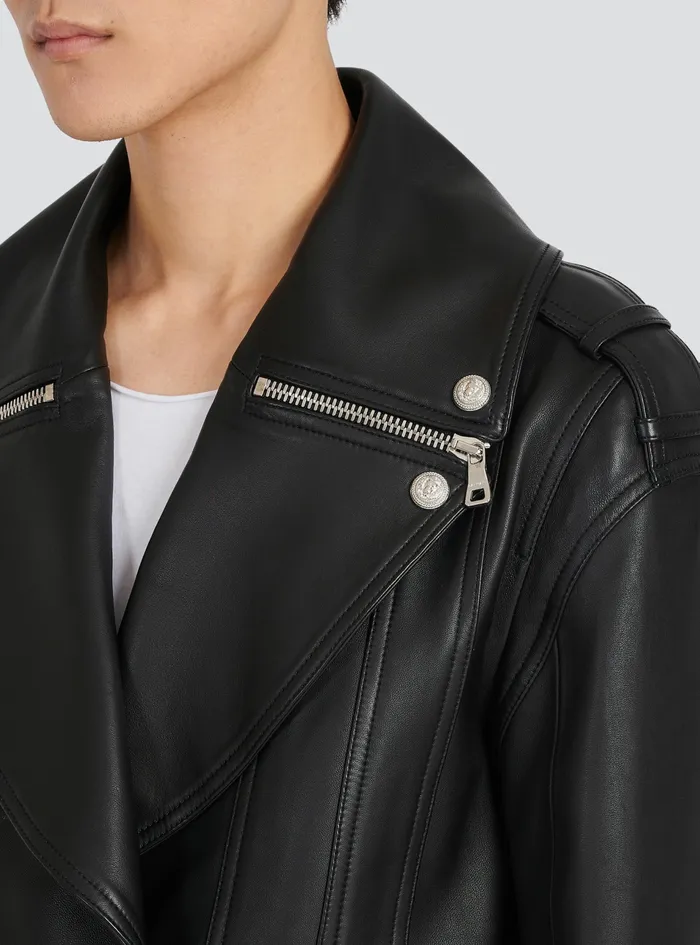 Balmain Outerwear Mens Leather Biker Jacket Black Balmain Outerwear Mens Leather Biker Jacket Black