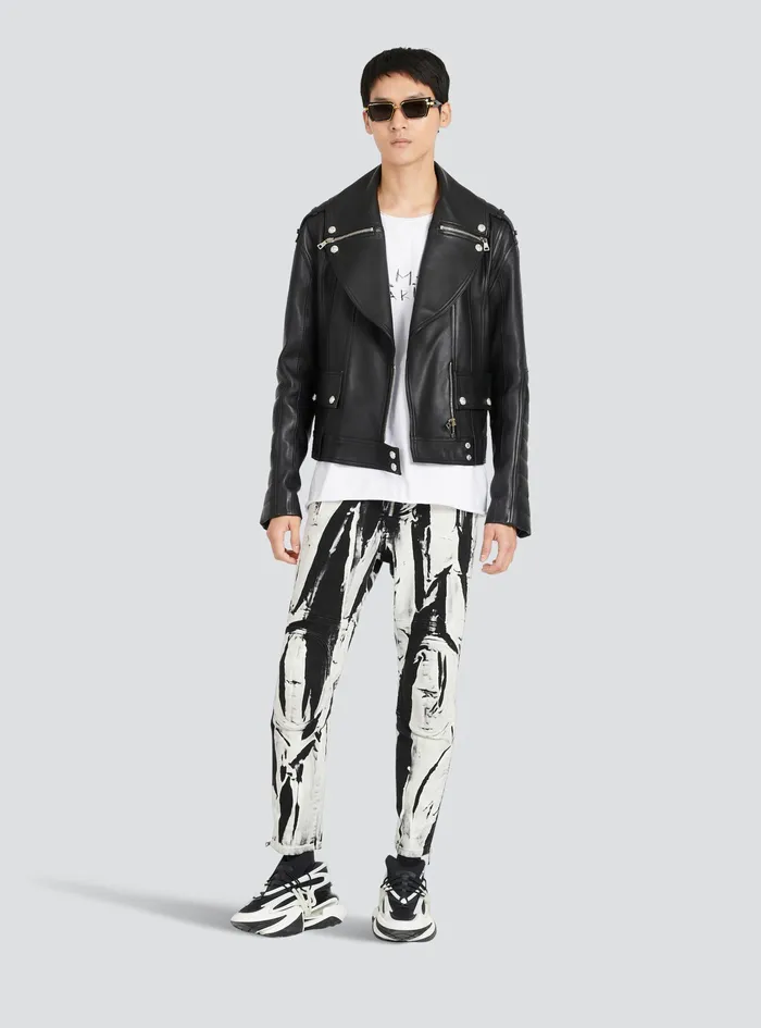 Balmain Outerwear Mens Leather Biker Jacket Black Balmain Outerwear Mens Leather Biker Jacket Black