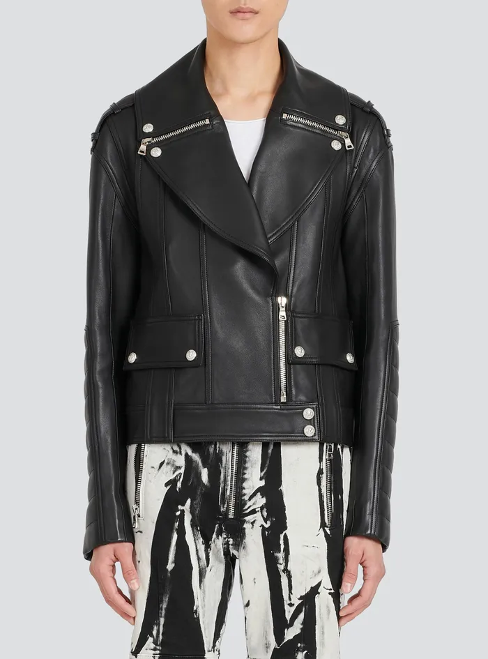 Balmain Outerwear Mens Leather Biker Jacket Black Balmain Outerwear Mens Leather Biker Jacket Black