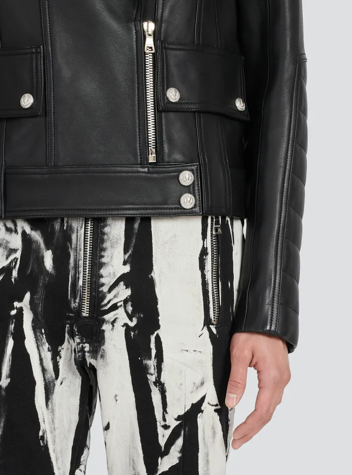 Balmain Outerwear Mens Leather Biker Jacket Black Balmain Outerwear Mens Leather Biker Jacket Black