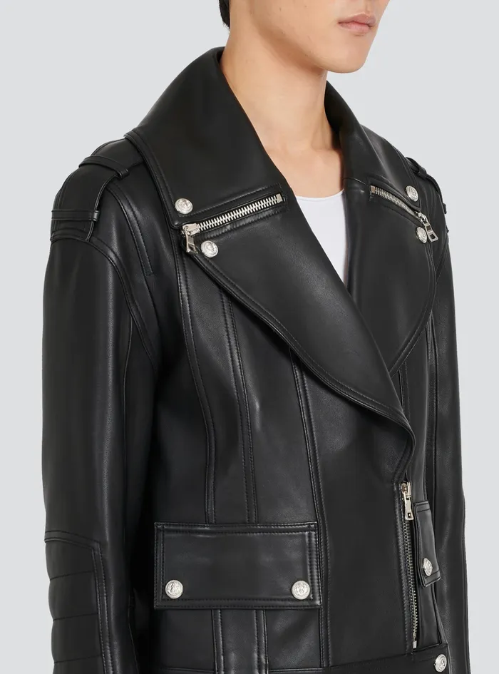 Balmain Outerwear Mens Leather Biker Jacket Black Balmain Outerwear Mens Leather Biker Jacket Black