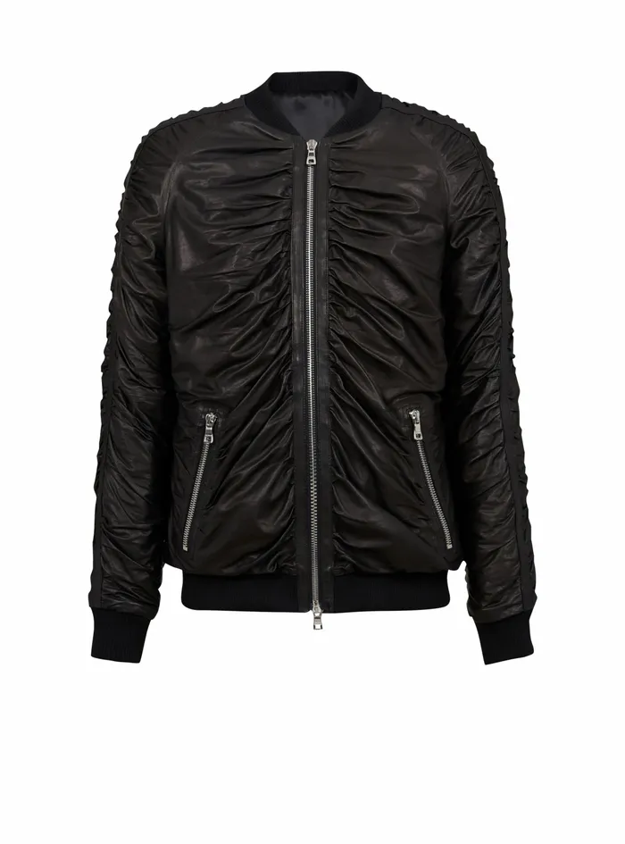 Balmain Outerwear Mens Leather Bomber Jacket Black