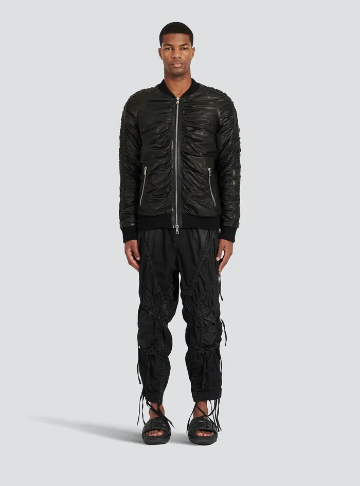 Balmain Outerwear Mens Leather Bomber Jacket Black