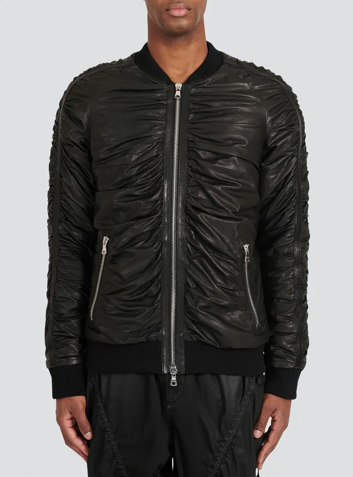 Balmain Outerwear Mens Leather Bomber Jacket Black