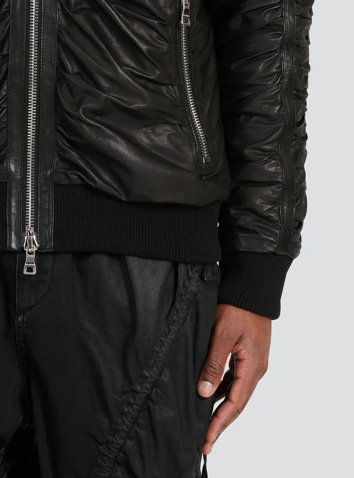 Balmain Outerwear Mens Leather Bomber Jacket Black