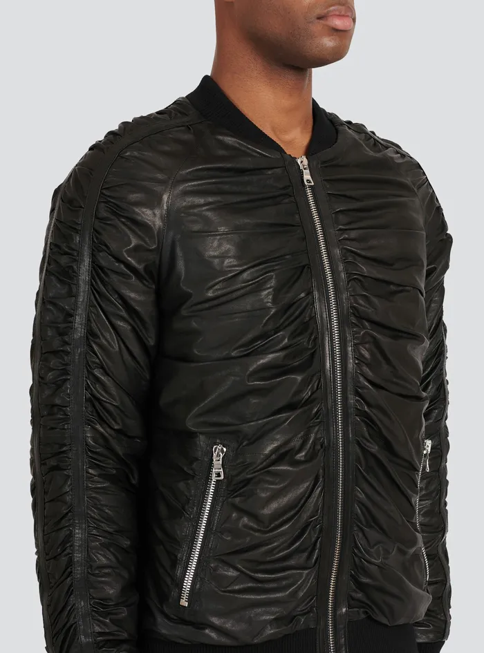 Balmain Outerwear Mens Leather Bomber Jacket Black