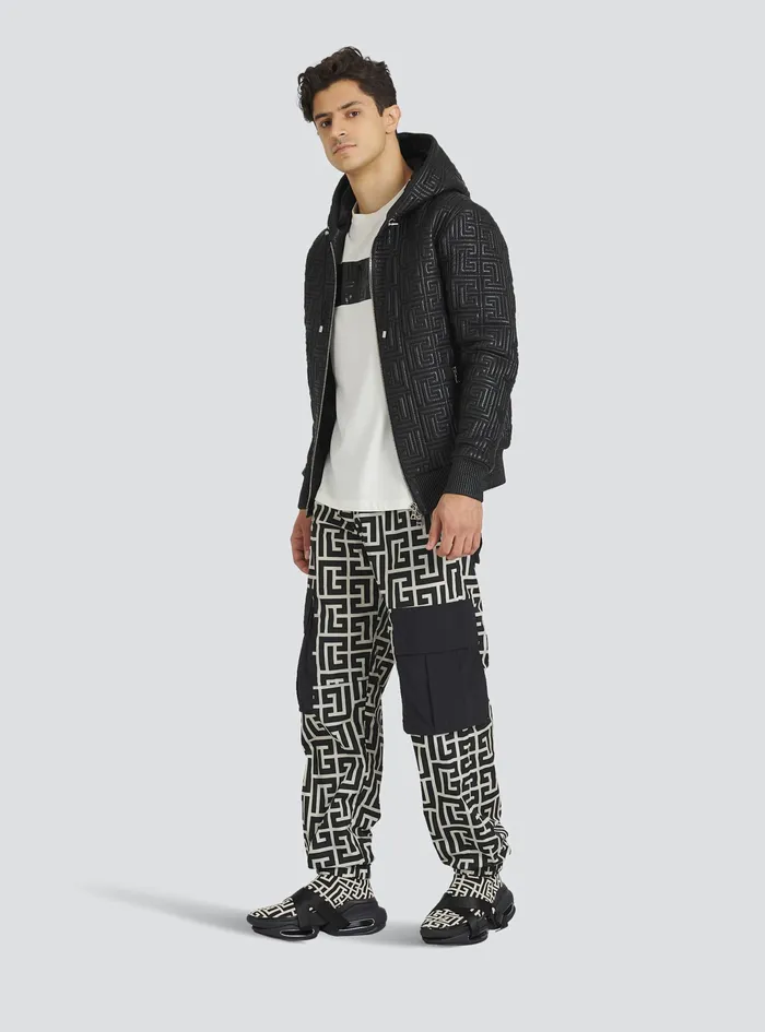 Balmain Outerwear Mens Quilted Leather Sweatshirt With Balmain Monogram Black Balmain Outerwear Mens Quilted Leather Sweatshirt With Balmain Monogram Black