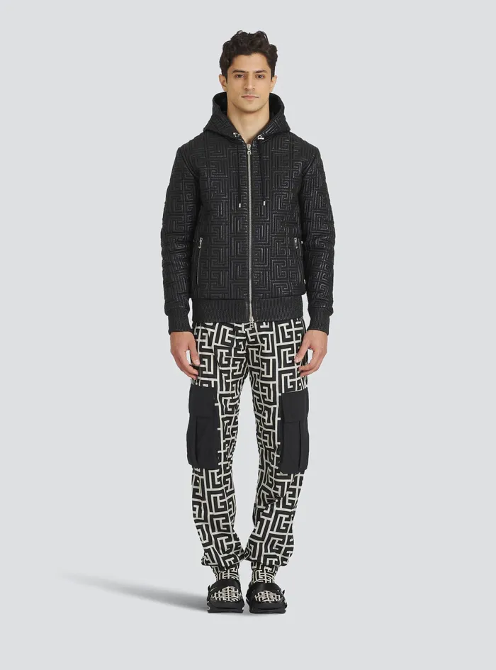 Balmain Outerwear Mens Quilted Leather Sweatshirt With Balmain Monogram Black Balmain Outerwear Mens Quilted Leather Sweatshirt With Balmain Monogram Black
