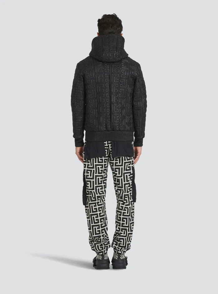 Balmain Outerwear Mens Quilted Leather Sweatshirt With Balmain Monogram Black Balmain Outerwear Mens Quilted Leather Sweatshirt With Balmain Monogram Black