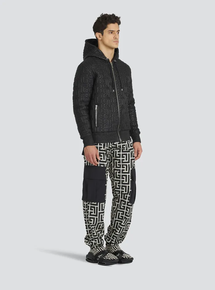 Balmain Outerwear Mens Quilted Leather Sweatshirt With Balmain Monogram Black Balmain Outerwear Mens Quilted Leather Sweatshirt With Balmain Monogram Black
