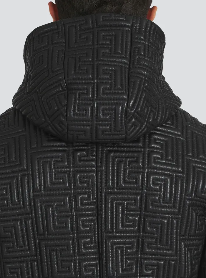 Balmain Outerwear Mens Quilted Leather Sweatshirt With Balmain Monogram Black Balmain Outerwear Mens Quilted Leather Sweatshirt With Balmain Monogram Black
