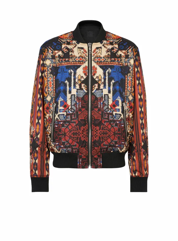 Balmain Outerwear Mens Reversible Multicolor Nylon Bomber Jacket Multicolor