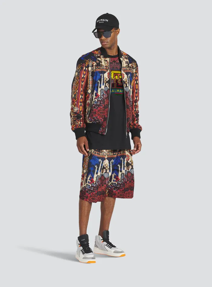Balmain Outerwear Mens Reversible Multicolor Nylon Bomber Jacket Multicolor