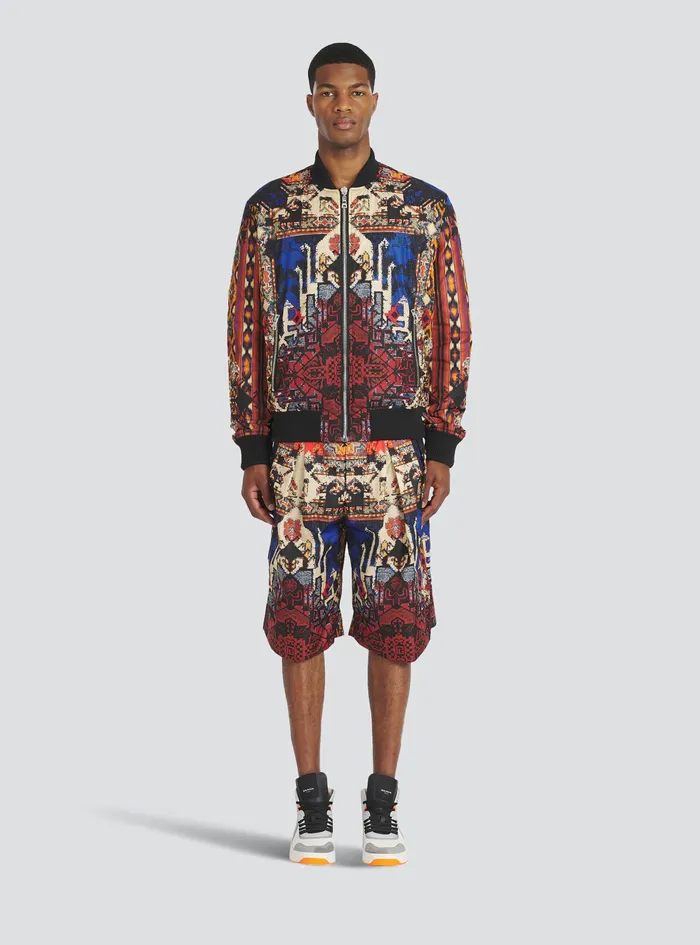 Balmain Outerwear Mens Reversible Multicolor Nylon Bomber Jacket Multicolor