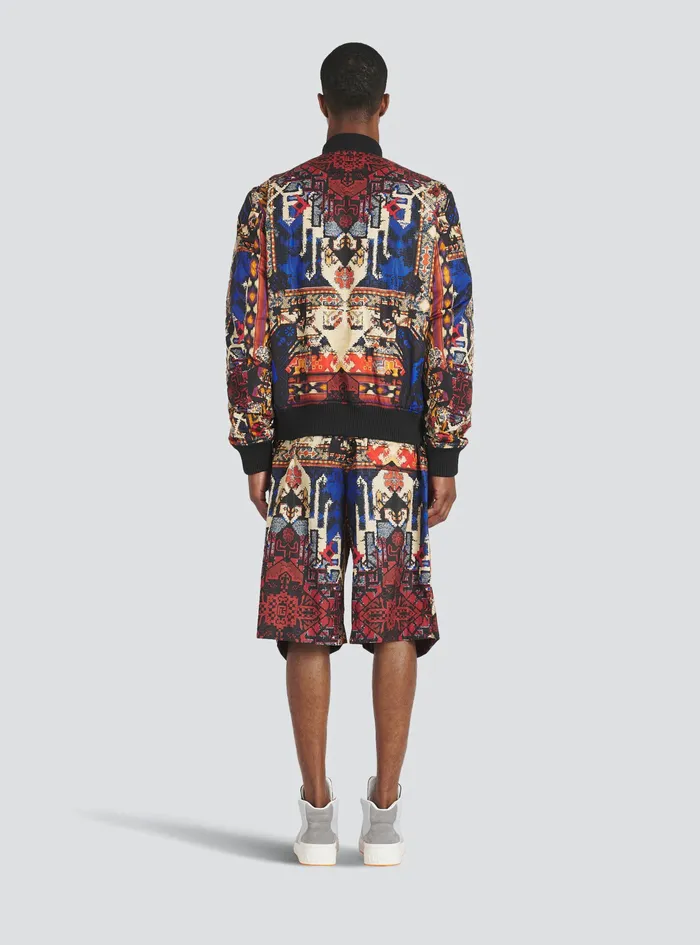 Balmain Outerwear Mens Reversible Multicolor Nylon Bomber Jacket Multicolor