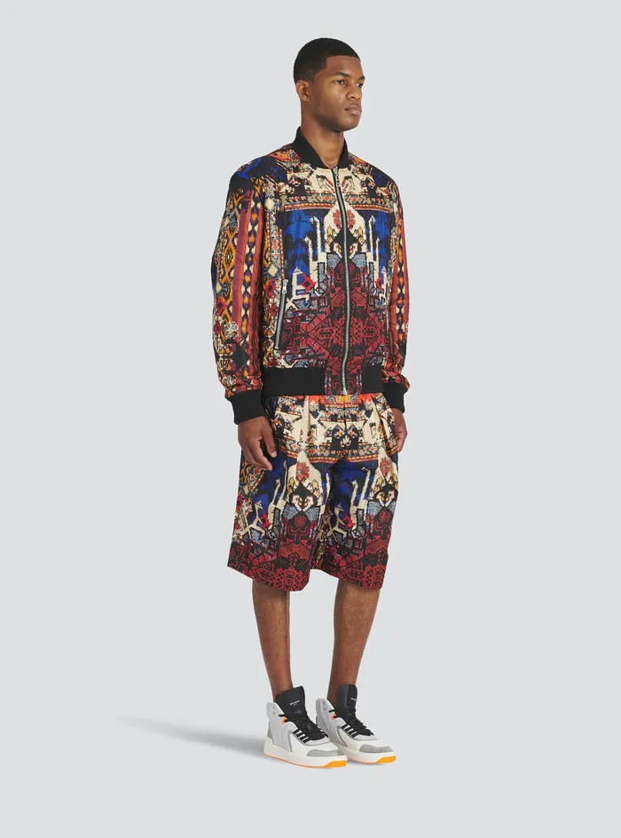 Balmain Outerwear Mens Reversible Multicolor Nylon Bomber Jacket Multicolor