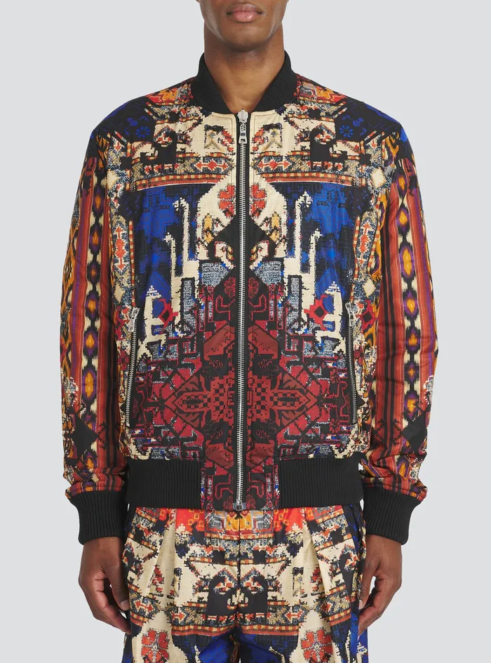 Balmain Outerwear Mens Reversible Multicolor Nylon Bomber Jacket Multicolor