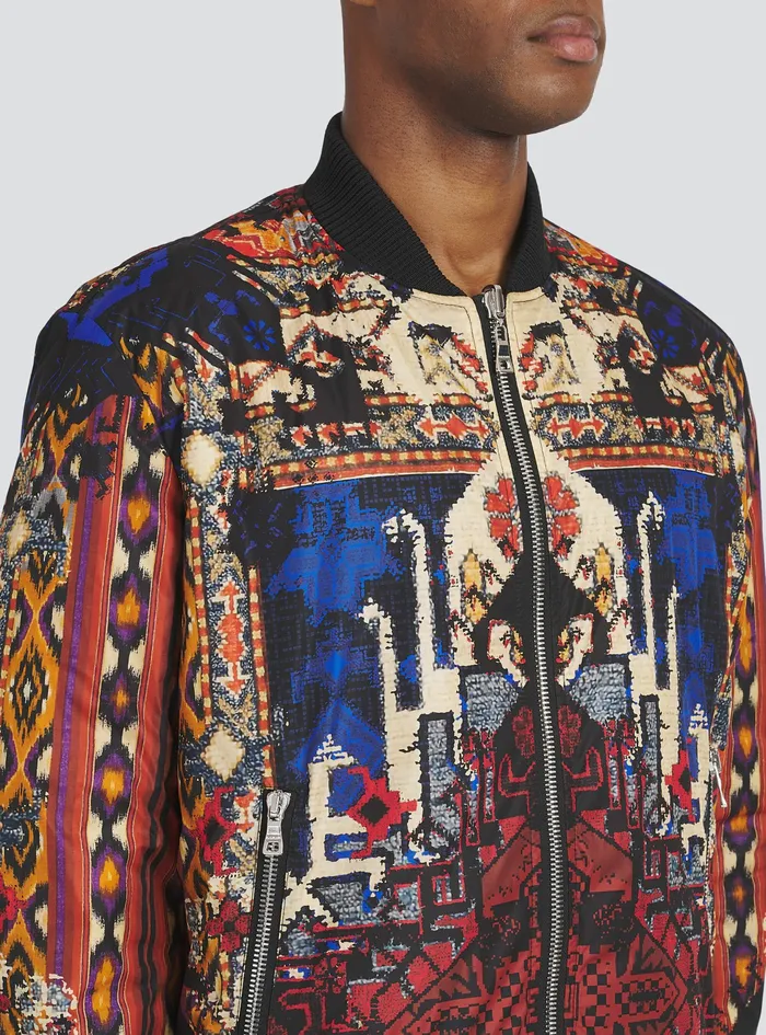 Balmain Outerwear Mens Reversible Multicolor Nylon Bomber Jacket Multicolor