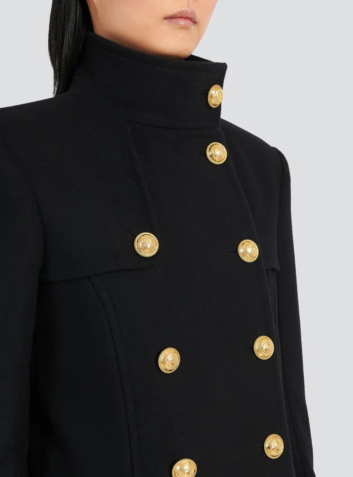 Balmain Outerwear Womens Long Wool And Cashmere Coat With DoubleBreasted GoldTone Buttoned Fastening Black Balmain Outerwear Womens Long Wool And Cashmere Coat With DoubleBreasted GoldTone Buttoned Fastening Black