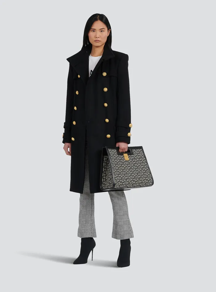 Balmain Outerwear Womens Long Wool And Cashmere Coat With DoubleBreasted GoldTone Buttoned Fastening Black Balmain Outerwear Womens Long Wool And Cashmere Coat With DoubleBreasted GoldTone Buttoned Fastening Black