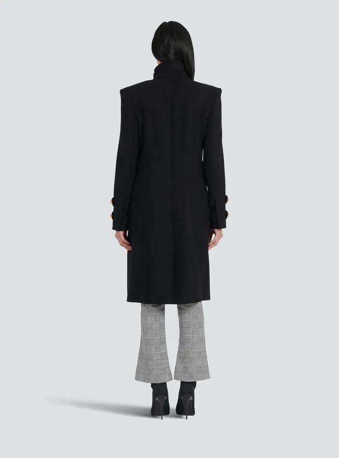 Balmain Outerwear Womens Long Wool And Cashmere Coat With DoubleBreasted GoldTone Buttoned Fastening Black Balmain Outerwear Womens Long Wool And Cashmere Coat With DoubleBreasted GoldTone Buttoned Fastening Black