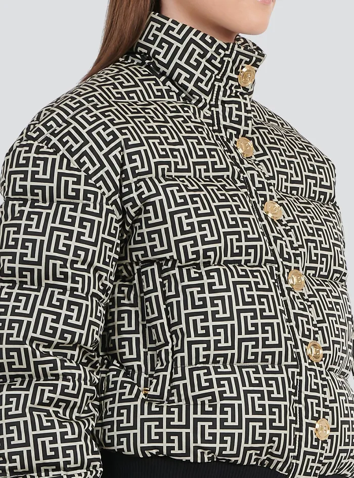 Balmain Outerwear Womens Nylon Quilted Coat With Monogram Black Balmain Outerwear Womens Nylon Quilted Coat With Monogram Black