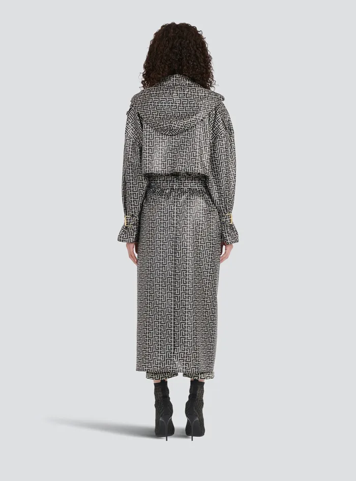 Balmain Outerwear Womens Print Monogram Trench Coat Black