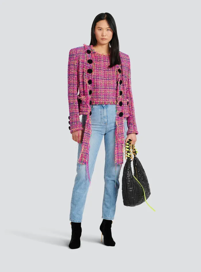 Balmain Outerwear Womens Tweed Jacket Pink Balmain Outerwear Womens Tweed Jacket Pink