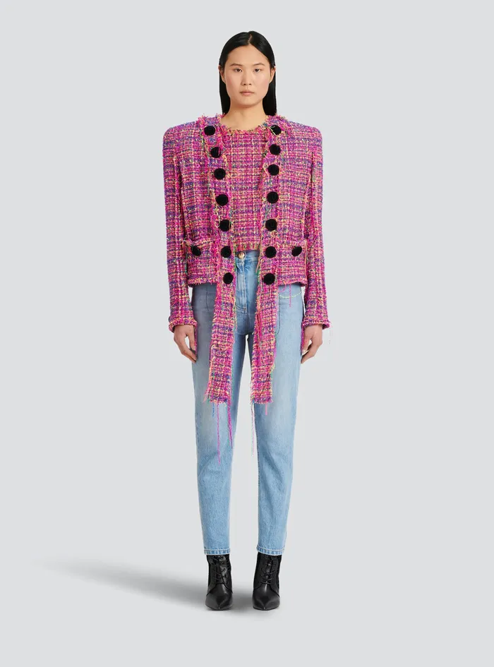 Balmain Outerwear Womens Tweed Jacket Pink Balmain Outerwear Womens Tweed Jacket Pink