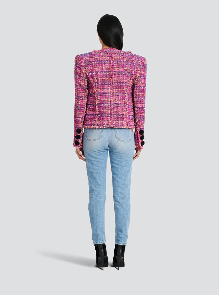 Balmain Outerwear Womens Tweed Jacket Pink Balmain Outerwear Womens Tweed Jacket Pink