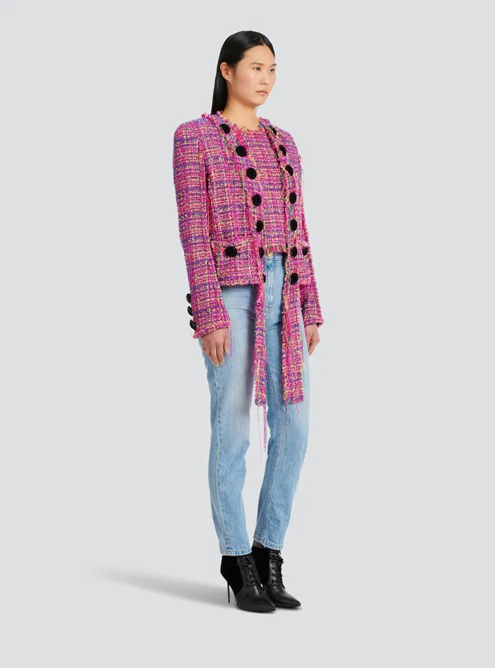 Balmain Outerwear Womens Tweed Jacket Pink Balmain Outerwear Womens Tweed Jacket Pink