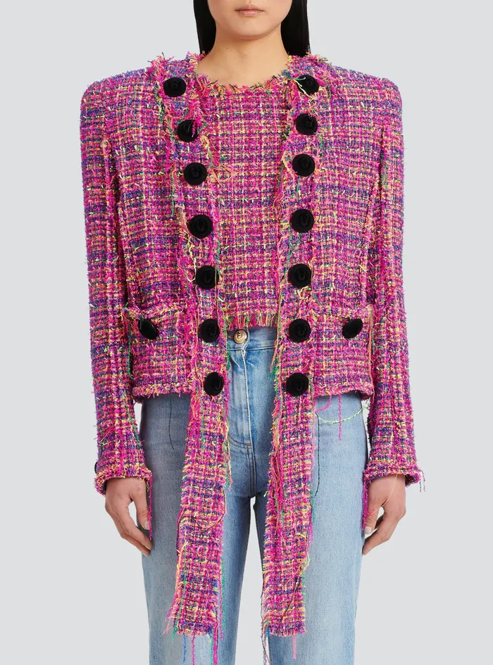 Balmain Outerwear Womens Tweed Jacket Pink Balmain Outerwear Womens Tweed Jacket Pink