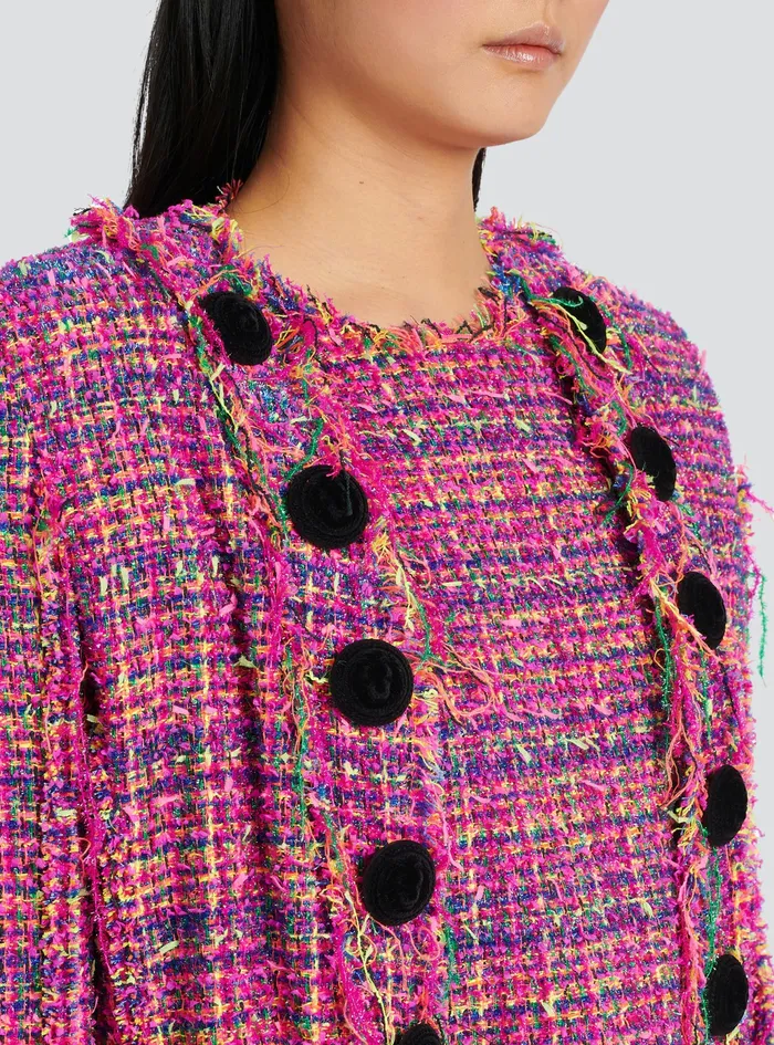 Balmain Outerwear Womens Tweed Jacket Pink Balmain Outerwear Womens Tweed Jacket Pink